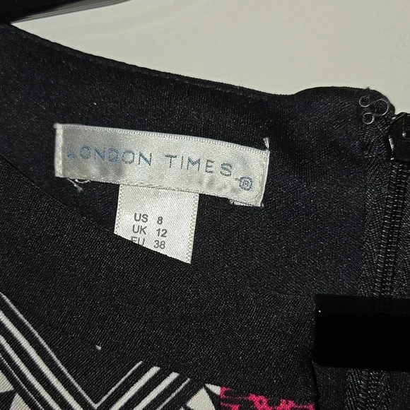 London Times black white pink chevron dress. Size 8. - Picture 4 of 7